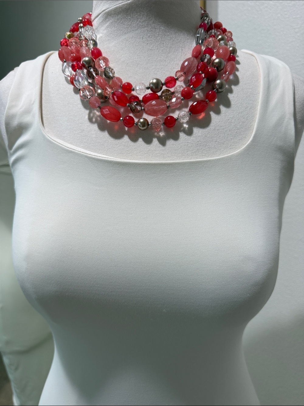 Multi-Strand Red Beaded Statement Necklace - Women Jewelry